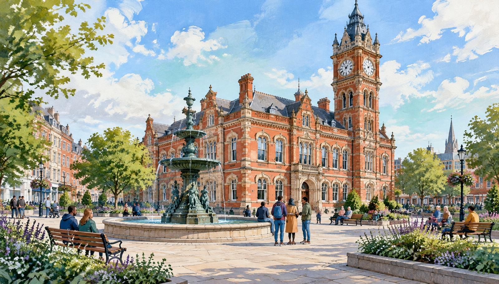 Artist's impression of community & leisure in Leicester; illustrative, not a specific business